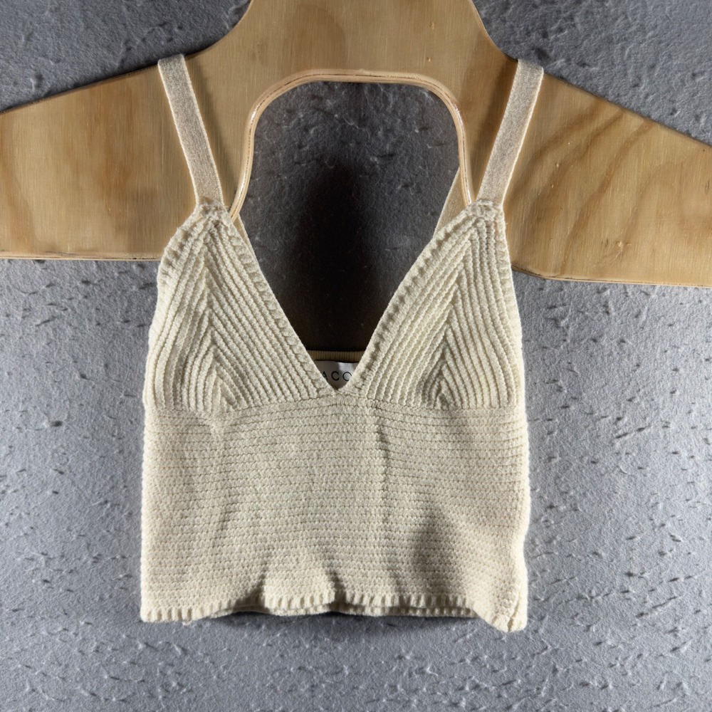 3087 | ACOA Ribbed Knit Cropped Cami V-Neck Sweater Tank Top Cream Women S